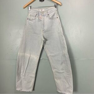 Agolde Luna‎ Jean Barrel In Mint Light Wash Blue Raw Hem Size 24